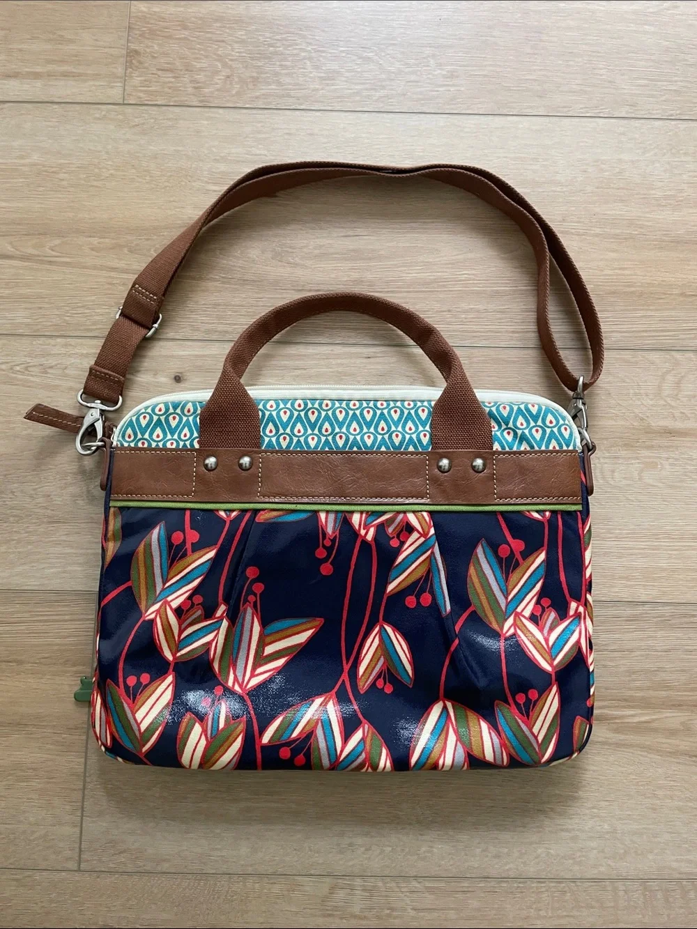 Fossil Women’s Floral Convertible laptop Shoulder Bag - Navy, Brown Travel #0122